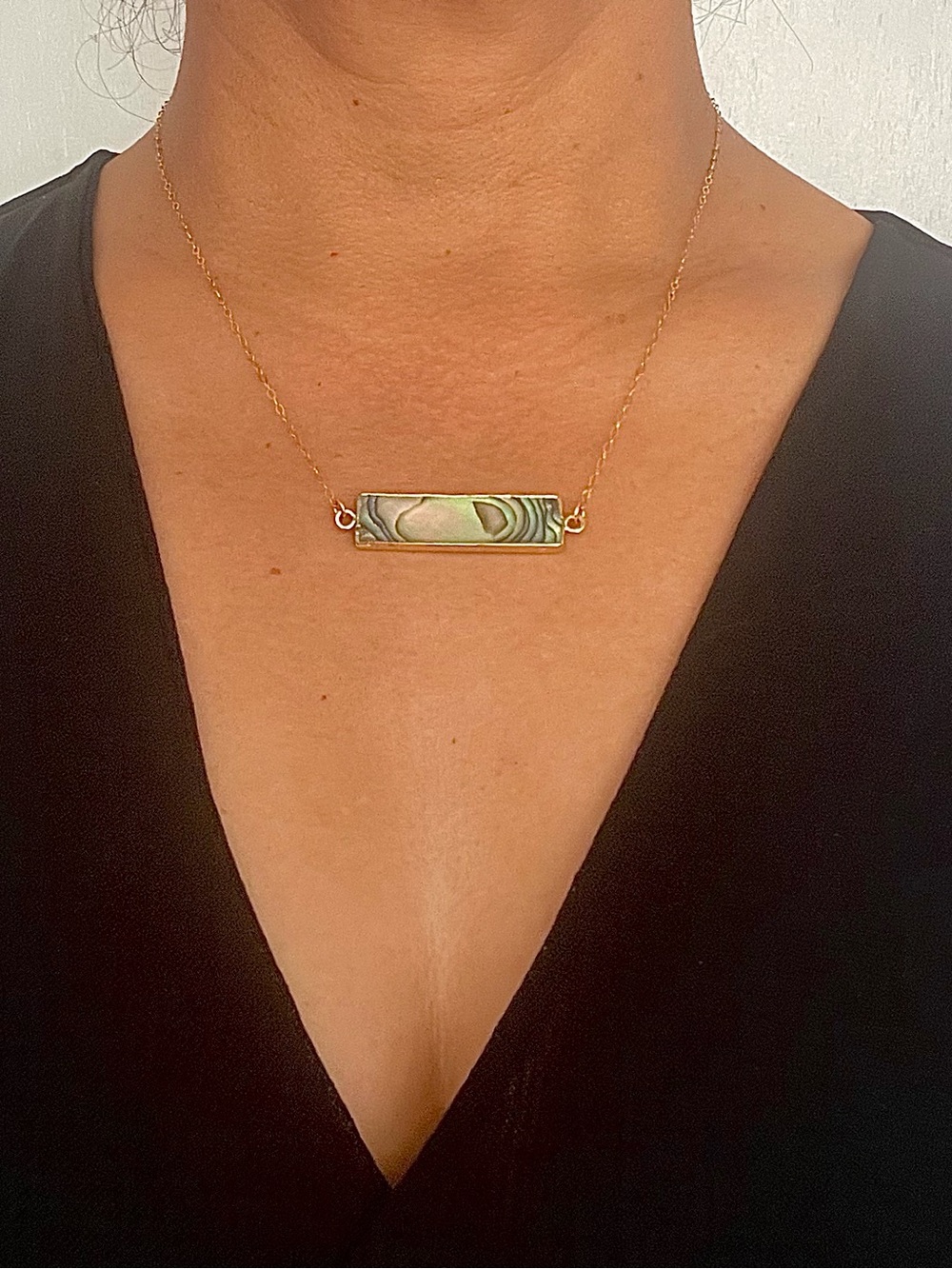 Gold Filled Chain Necklace with Spring Ring Clasp ,Abalone Pendant.